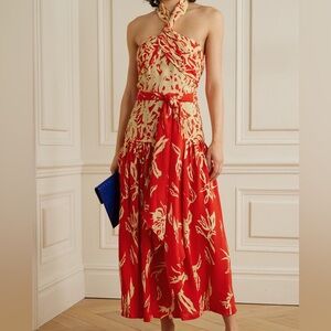 PROENZA SCHOULER Belted Draped Floral-print Crepe Halterneck Dress NWT, SIZE: 4